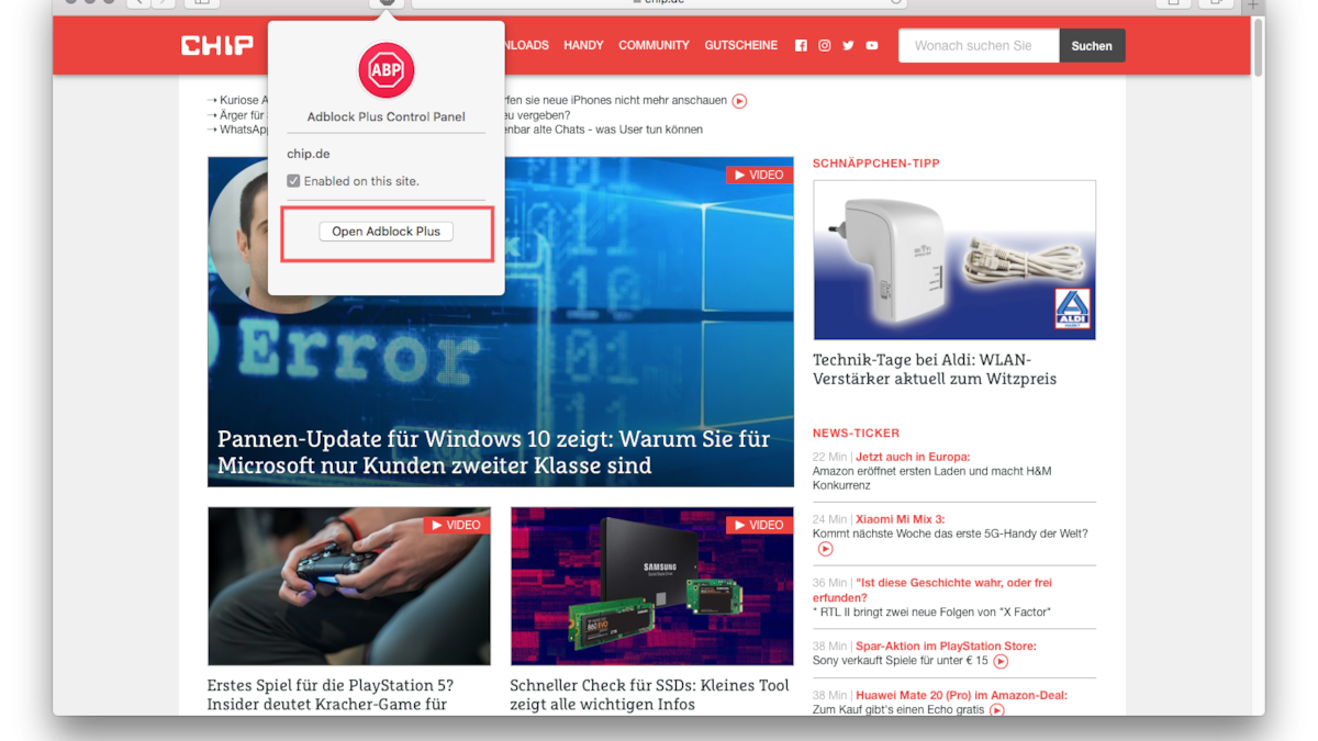 Wie Sie Adblock unter Safari deaktivieren können.