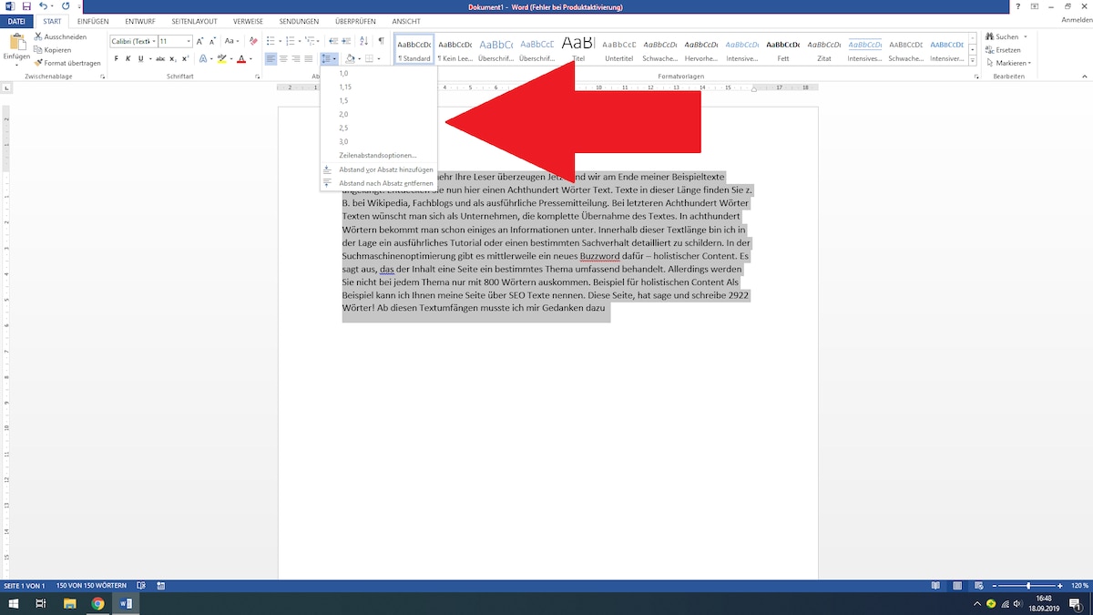 Zeilenabstand in Word ändern