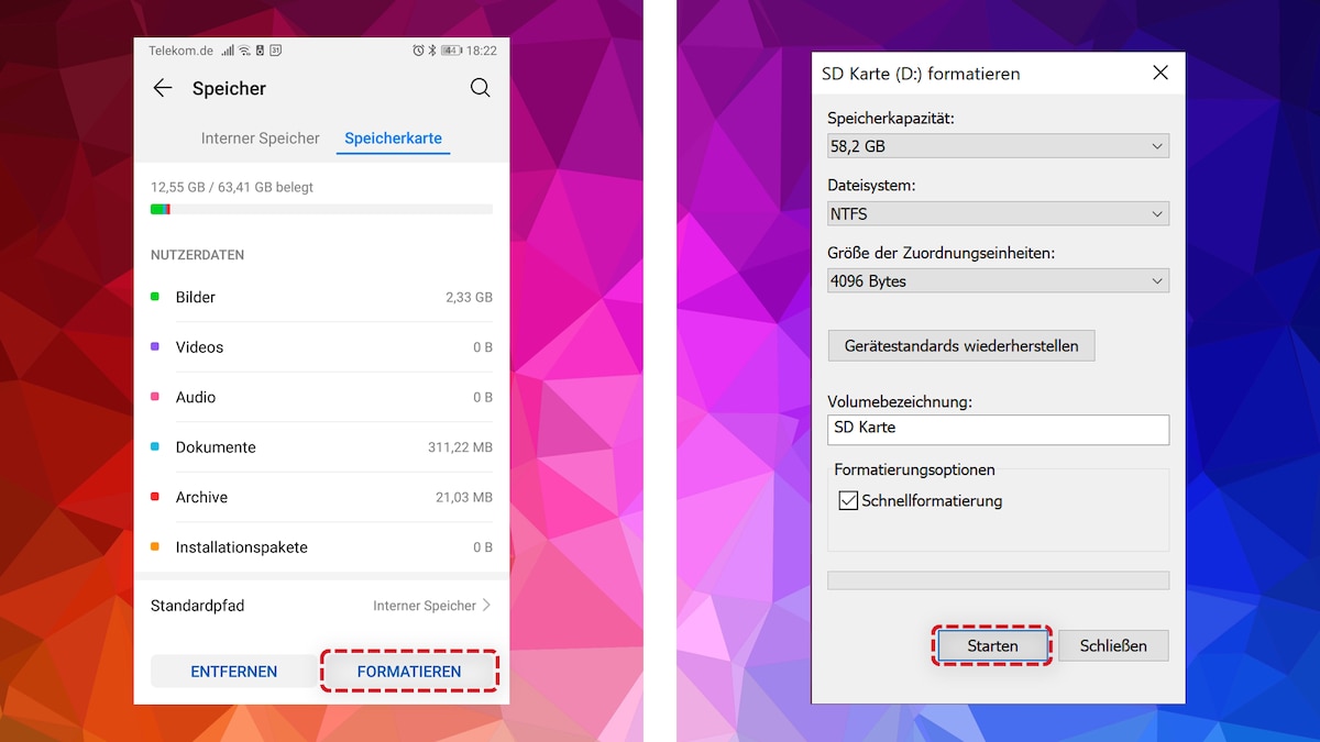 SD Karte formatieren auf Android und Windows Screenshot