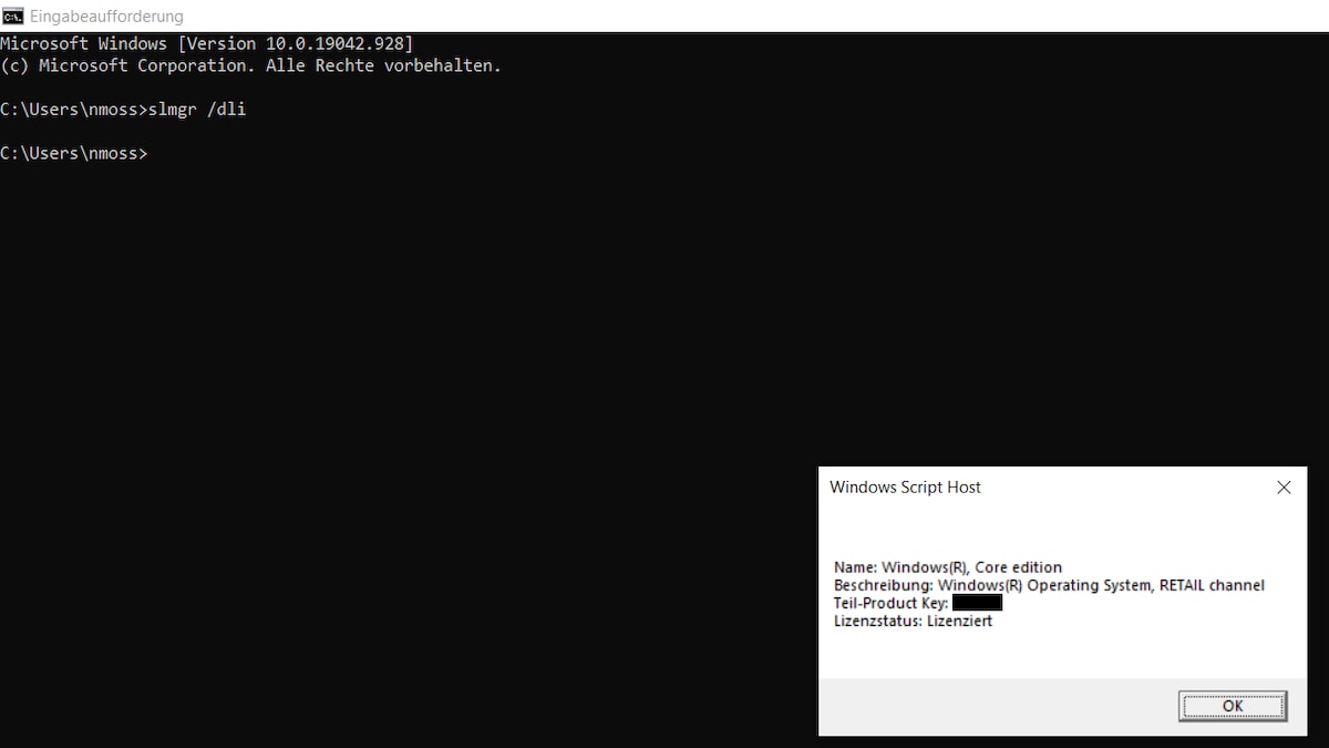 Screenshot Eingabeaufforderung