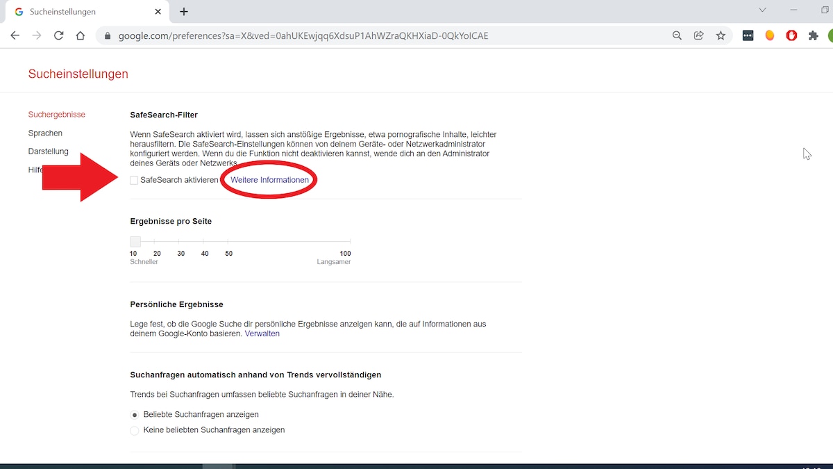 Google SafeSearch deaktivieren