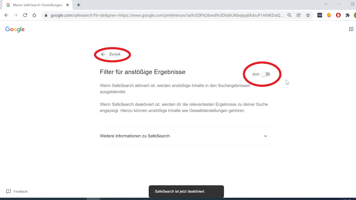 safe search safari deaktivieren Deaktivieren Sie zusätzlich den