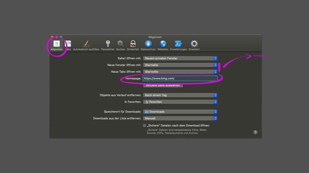 Safari Startseite ändern