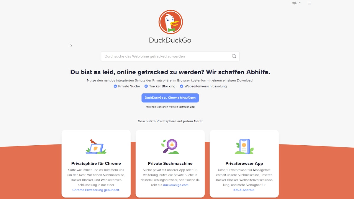 Mit DuckDuckGo erhalten Sie eine alternative Suchmaschine, die Wert auf Datenschutz und Privatsphäre legt.