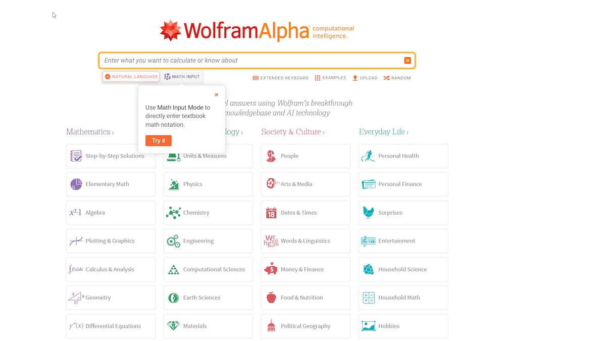 Wolfram Alpha ist mehr eine Antwort- als eine Suchmaschine. Begriffe können jedoch nur in englischer Sprache eingegeben werden.