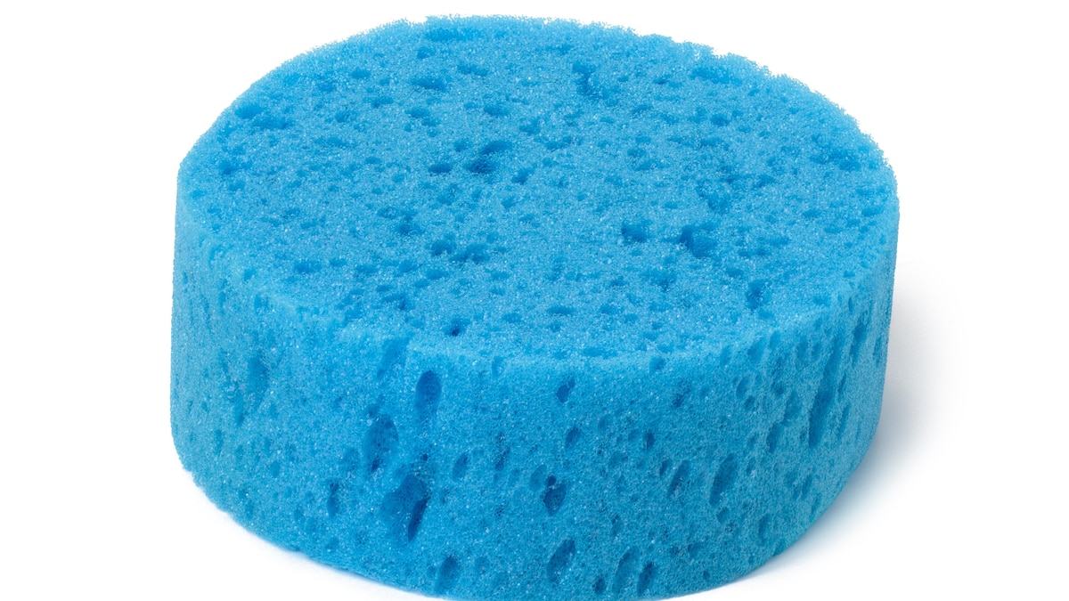 round blue bath sponge isolated on white background, round blue bath sponge isolated on white background, round blue bath sponge isolated on white background, 05.05.2022, Copyright: xnndankox Panthermedia31391134.jpg