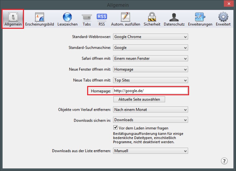 safari als startseite Google als Startseite in Safari
