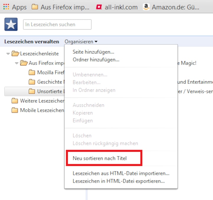 safari lesezeichen nach alphabet sortieren Google Chrome: Lesezeichen