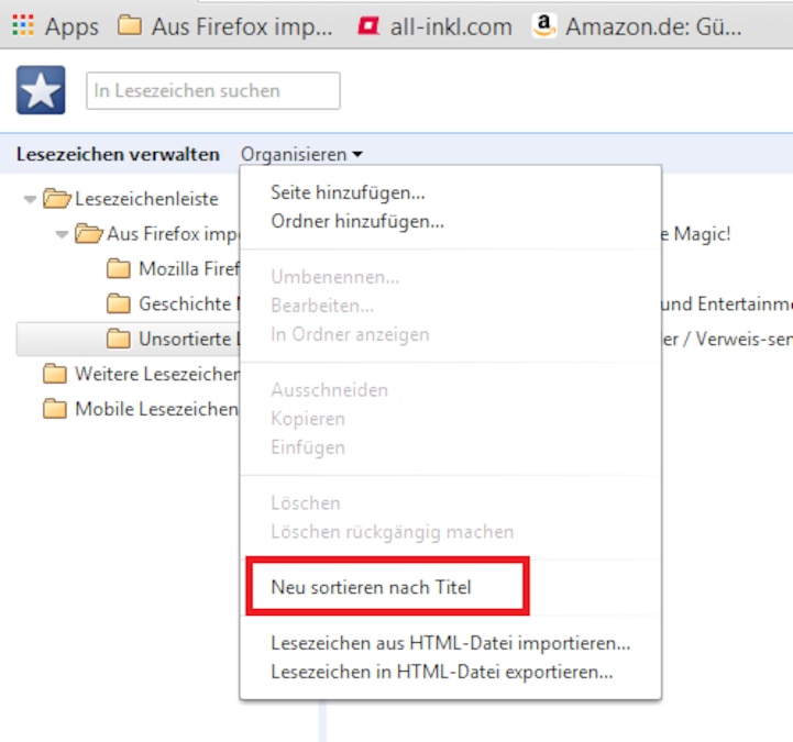 Google Chrome: Lesezeichen