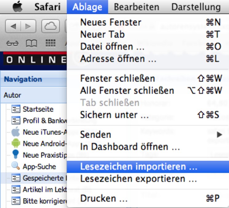 Safari: Lesezeichen importieren