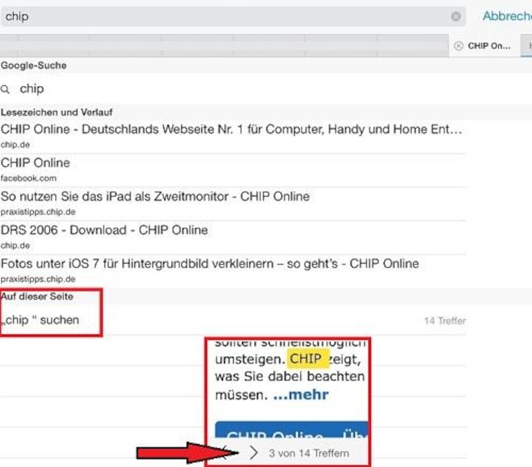 Safari: Webseite durchsuchen