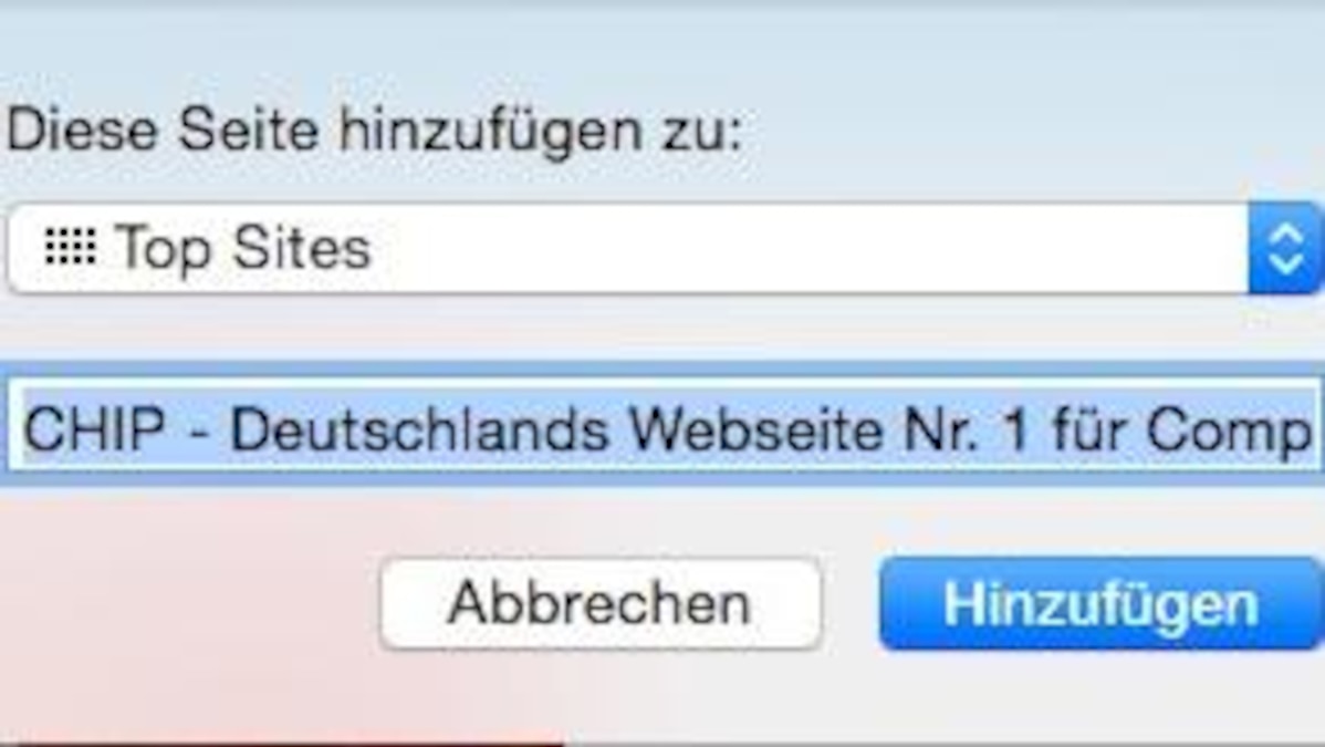 Seite zu Top Sites hinzufügen