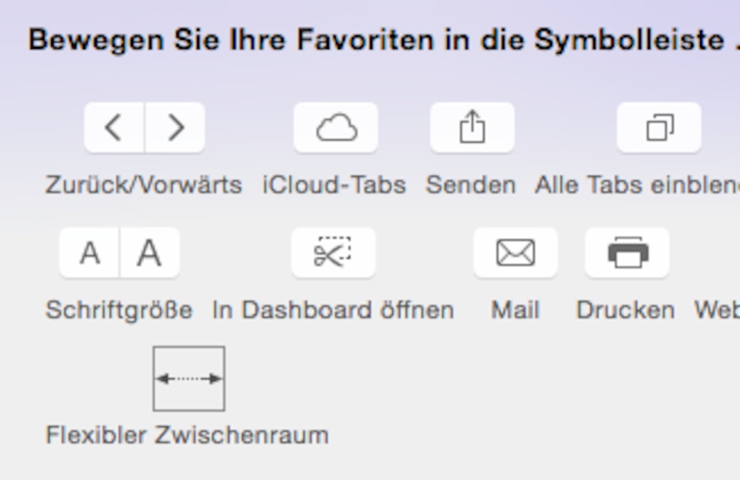 safari lesezeichen fixieren Symbolleiste anpassen im Safari